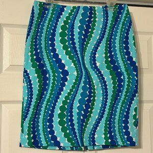 TALBOTS Sz 6 Blue & Green Wavy Dots Textured Pencil Skirt
